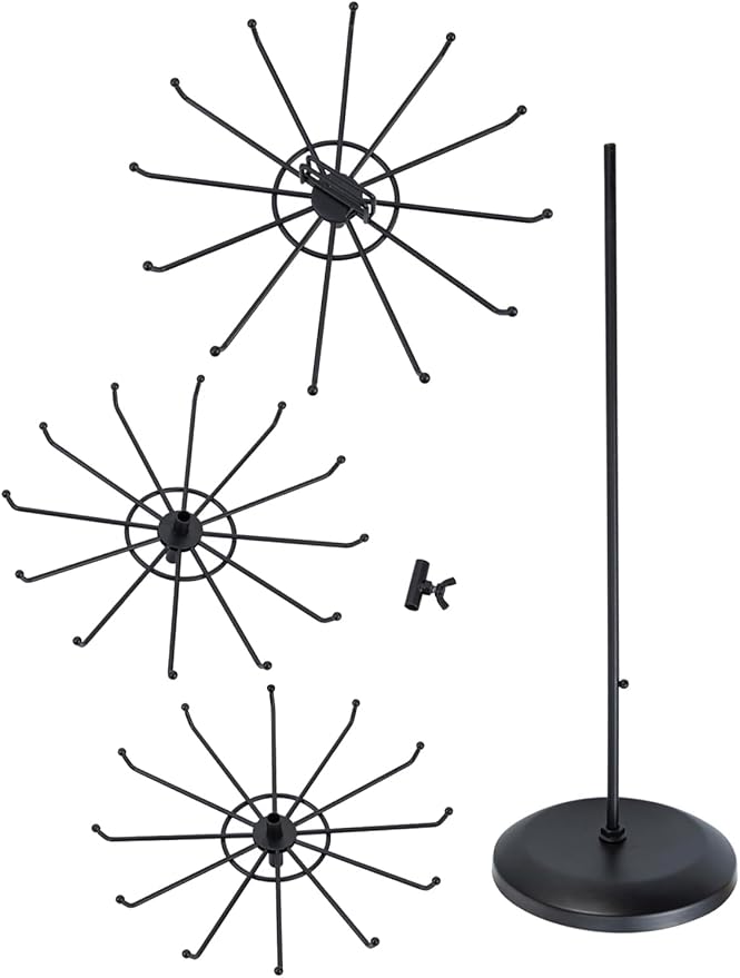 MyGift 3 Tier Classic Large Black Metal Jewelry Tree Holder Organizer with 360 Degree Rotating Arms, Spinning Necklace and Bracelet Tower Display Stand with 36 Hooks and Top Card Holder For storage