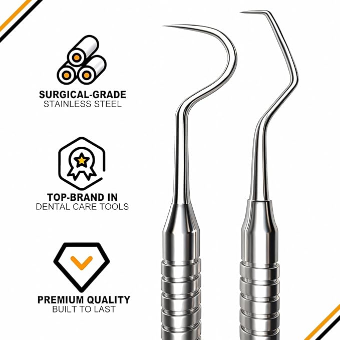 Dental Tools, Dental Pick for Teeth Cleaning, Stainless Steel Hygiene Kit with Tooth Scraper Plaque Tartar Remover - with Case