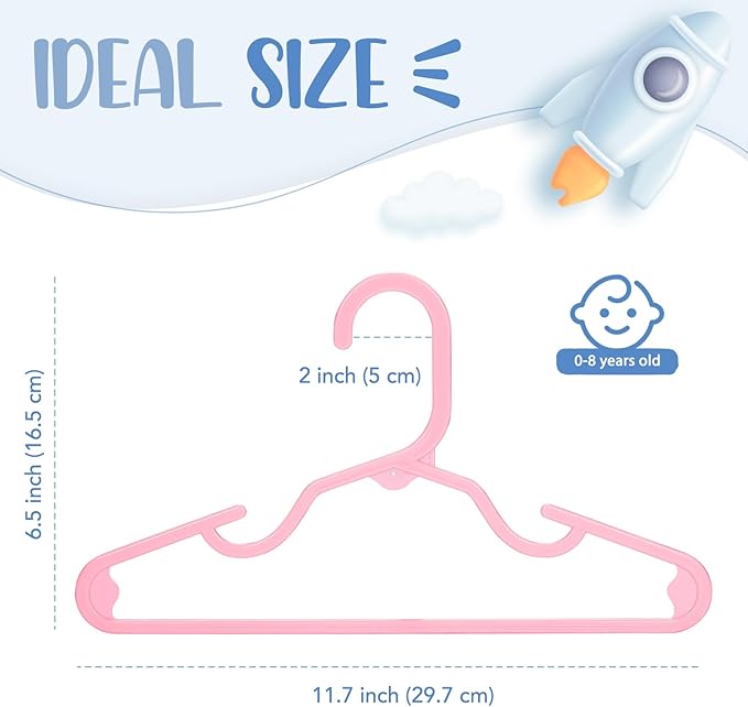 HOUSE DAY Plastic Baby Hangers for Closet 20 Pack, Durable Plastic Kids Hangers for Baby Clothes, Thin & Compact Childrens Hangers, Space Saving Pink Baby Hanger, Small Hanger for Kids Clothes
