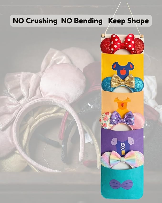 Princess Ear Organizer Hanging Headband Holder for Minnie Ears, Display & Storage for Disney Accessories, Holds Up to 8–10 Ears, Princess Room Decor