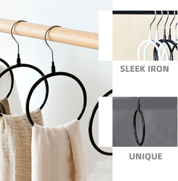 8pcs Metal Scarf Hangers and Belt Holder Rings, Black and White Plastic-Coated Closet Accessory Organizer for Scarves, Ties, and Shawls, Small Size Storage Solution for Home