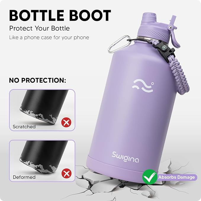 [2-IN-1 LID] Gallon Insulated Water Bottle with Silicone Boot (48hrs Cold/24hrs Hot) - DIY Stickers, Leakproof, BPA Free, 128 oz