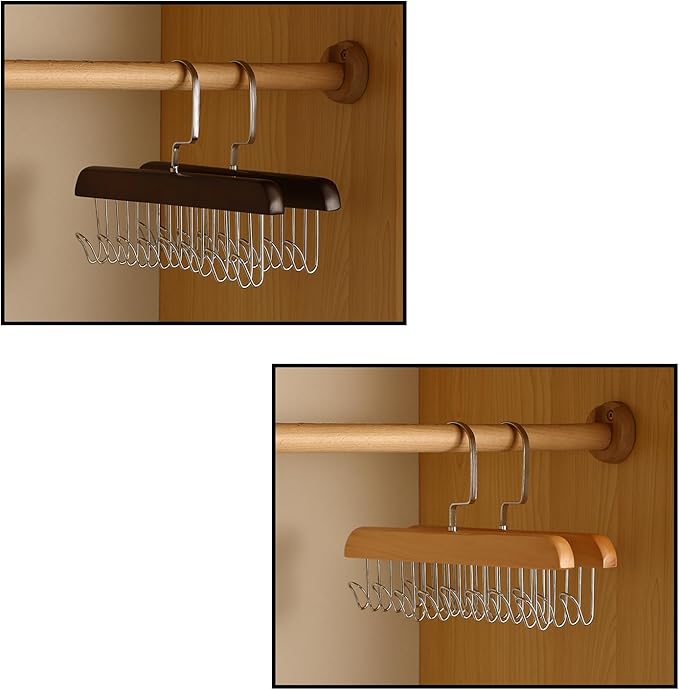Belt Hanger 4Pcs Belt Hanger with 32 Hooks Bra Hangers for Closet,Space-Saving Wooden Closet Hanger Organizer for Ties, Scarves, Bras,Tank, Tops (2Wood Color 2Brown)