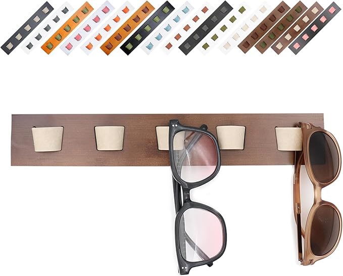 ACOCOFE Sunglass Organizer Wall Mount, Wood Eyeglass Storage Holder, Glasses Rack for Multiple Eyewear Display Men Women (Umber-white)