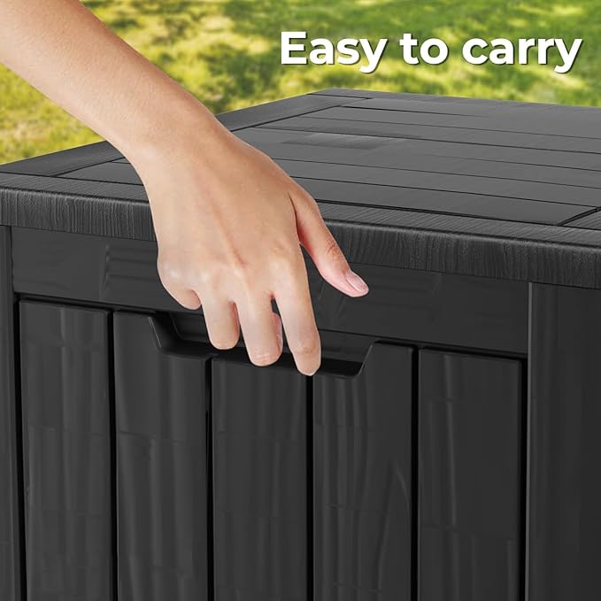 35 Gallon Lockable Resin Outdoor Storage Box, Waterproof & Weather Resistant Deck Box for Patio Cushion, Garden Tools & Pool Accessories, Black