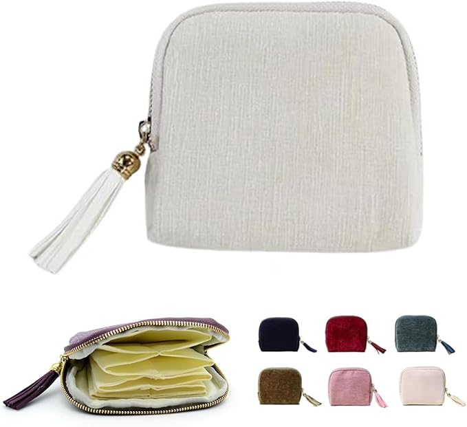 Jewelry Zippered Pocket Case Travel Jewelry Bag Portable Organizer, Tassel Zipper Jewelry Bag (White)
