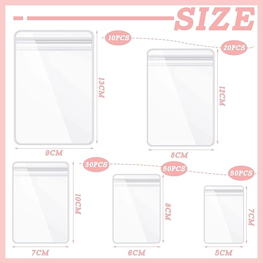 Spakon 160 Pcs Clear PVC Jewelry Bags 5 Sizes Plastic Transparent Zipper Jewelry Bag Anti Tarnish Plastic Small Storage Bags for Holding Rings Earrings