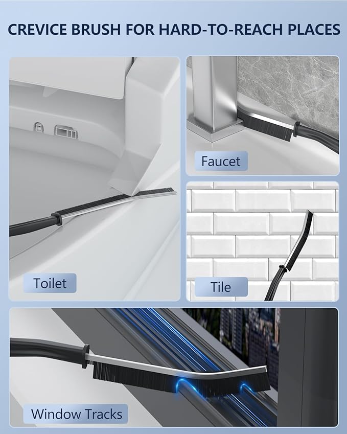 Leebein Electric Toilet Brush and Holder Set, Electric Toilet Bowl Scrubber Kit with 8 Replaceable Brush Heads, Disposable Toilet Brush with 6 Wand Cleaner Refills, 2 Pcs Crevice Cleaning Brush