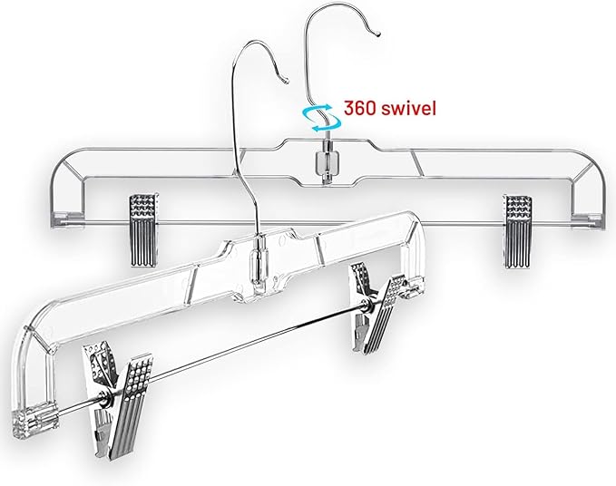 DEILSY™ Skirt Hangers Pants Hanger with Clips Hanger Shorts Clear Plastic Clothes with 2-Adjustable Clip Non-Slip Clothes Perfect for Pant, Pack of 25