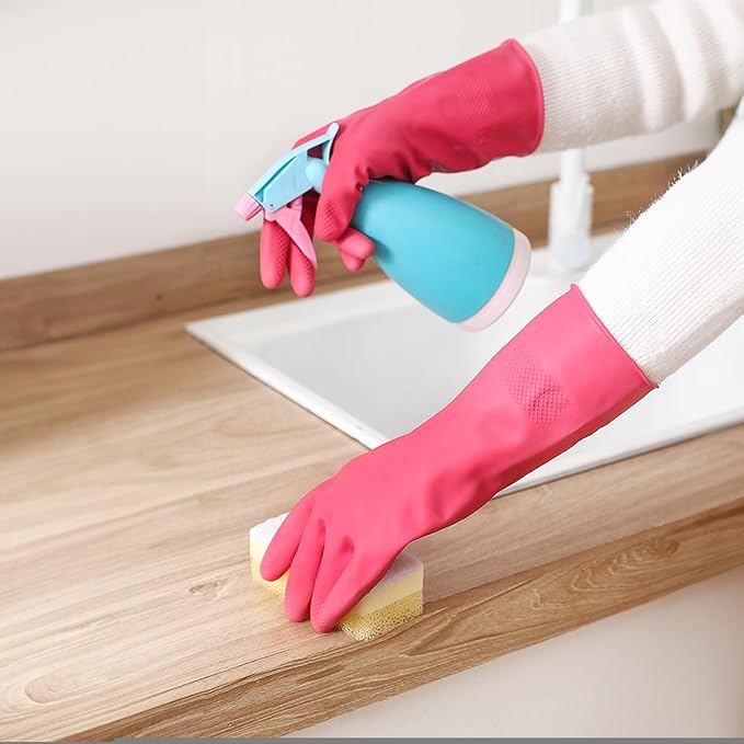 Bamllum Rubber Cleaning Gloves for Kitchen - 4 Pairs Reusable Dishwashing Gloves for Household, Flexible Long-lasting & Waterproof (Medium, Blue+Green+Red+Orange) (Pack of 2)