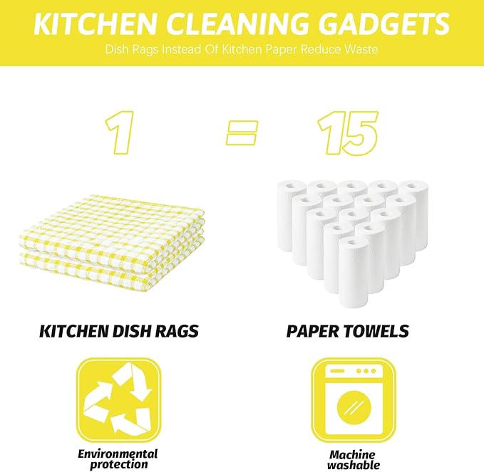 Nialnant 8 Pcs Kitchen Dish Rags,100% Cotton Kitchen Towels Soft Absorbent Quick Drying Dish Cloths for Washing Dishes,Cleaning rags-11 x 11In Yellow