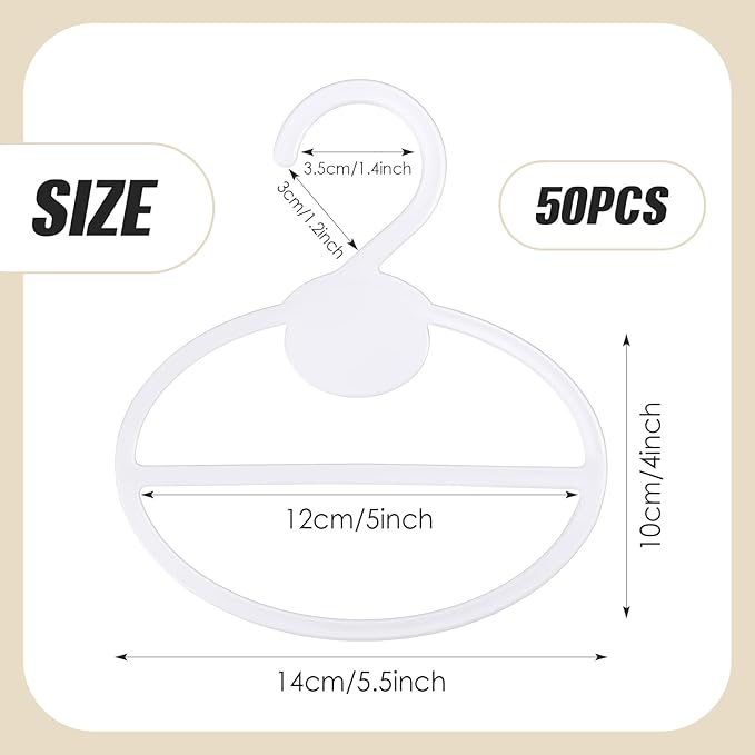 50 Pcs Scarf Hanger Plastic Holder Organizer Space Saving Scarf Organizer Clothes Hanger for Scarves Headscarves Clothing Sorting Storing (White)