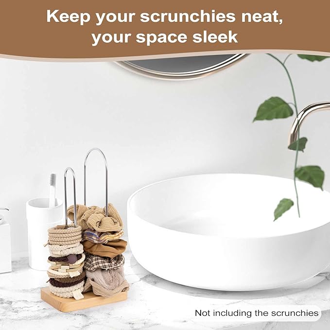 2-Tier Hair Tie Organizer, Modern Scrunchies Storage Tower Holds 50-70 Hair Accessories, Claw Clip Holder, Fashion Countertop Display Stand for Women & Girls(Natural)