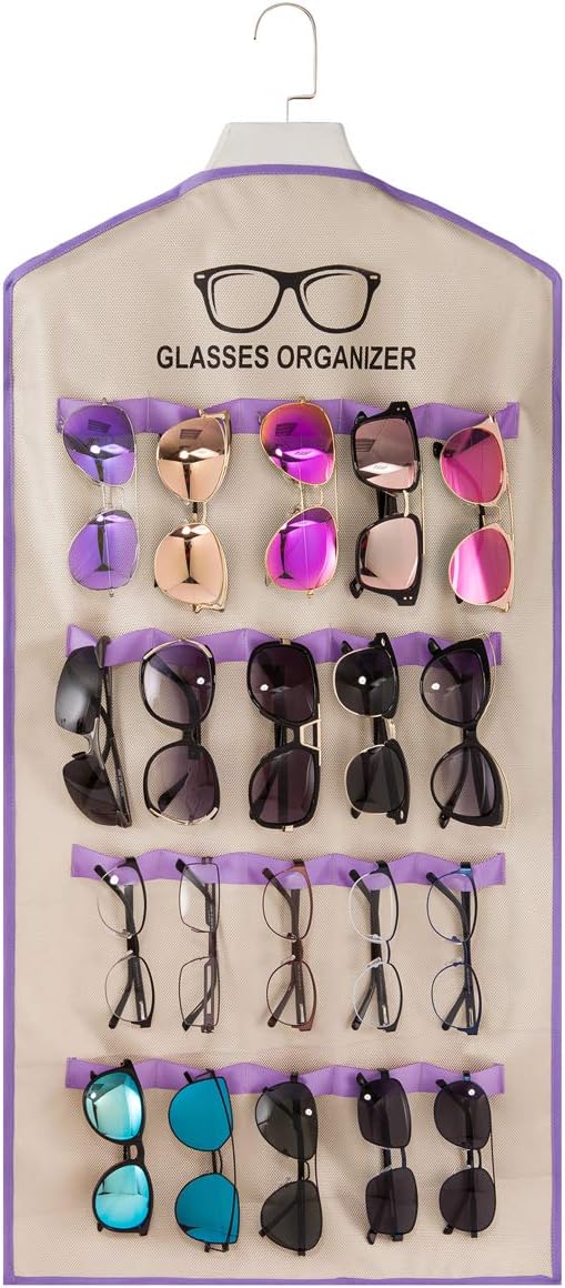 TRIUMPH VISION 20 Slots Hanging Sunglass Organizer,Glass Display Cabinet Rack Sunglasses Case Wall Mount Purple