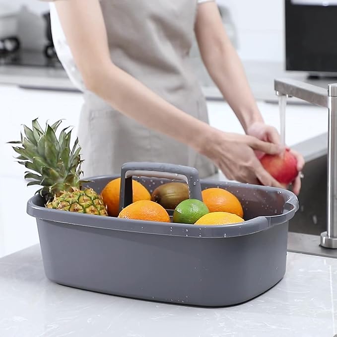 JiatuA Large Cleaning Supplies Caddy Portable Shower Basket Supply Organizer with Handle Plastic Bucket Tool Storage for Bathroom, Bedroom, Kitchen, College Dorm, Garden, Dark Gray