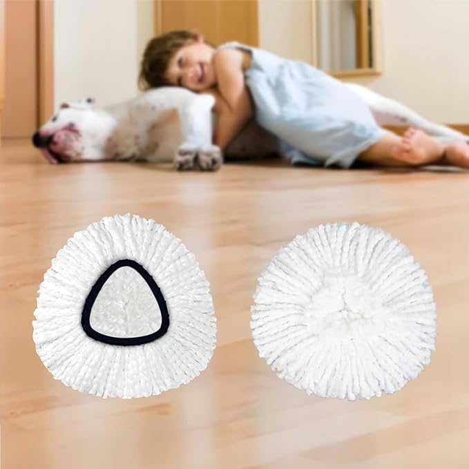 4-Pack Spin Mop Heads Replacements Compatible with O-Ceda EasyWrin 1-Tank System, Microfiber Refills, Deep Cleaning Mop Replace Head, Machine Washable Easy-to-Replace, White