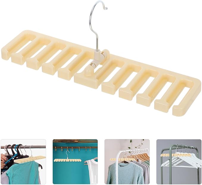 SUPVOX 2pcs Belt and Tie Organizer Rack with Multiple Hanging Hooks, Beige Closet Accessory Organizer for Scarves, Hats, and Purses, Wardrobe Storage Solution for Home Clothing
