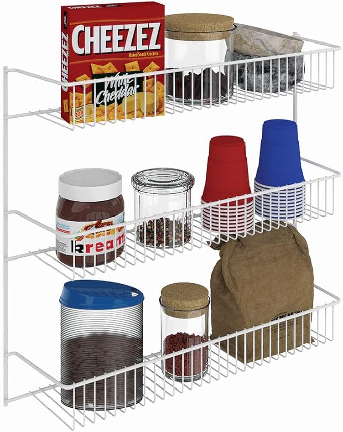 ClosetMaid 3-Tier Hanging Wall Mounted Metal Rack for Spices, Shelf Storage, Pantry Organization, Laundry, Kitchen, Bathroom, White, 8022