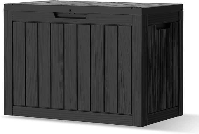 Outdoor Storage Box, 50 Gallon Deck Box Waterproof, Resin Patio Storage Bin for Package Delivery, Patio Furniture Cushion, Garden Tools, Pool Accessories, Weatherproof, Black