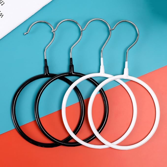 4pcs Black Plastic Coated Metal Round Scarf Hanger Rings, Multi-Functional Tie Rack Organizer for Closet, Scarf Storage and Belt Holder, Small Large Size Clothes Accessory