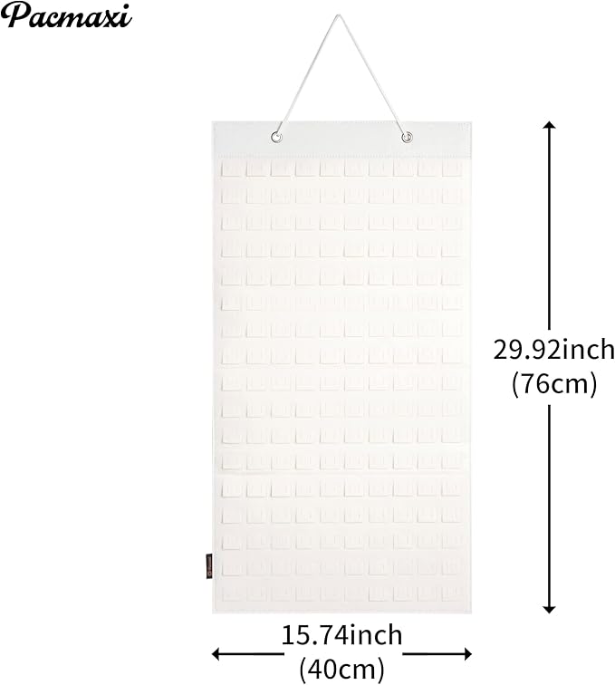 PACMAXI Hanging Brooch Pin Organizer, Display Pins Storage Case, Brooch Collection Storage Holder, Holds Up to 96 Pins.(Not Include Any Accessories) (M-170 Slots, Ivory White, Medium)