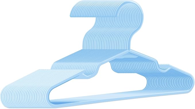Baby Hangers for Closet 100 Pack Blue Plastic Kids Children's Clothes Hangers Non-Slip (Blue, 100)