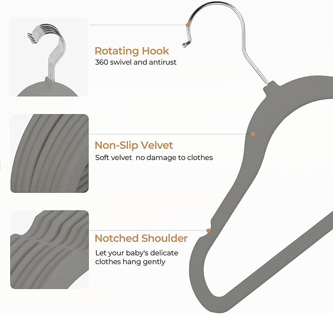 GoodtoU Velvet Baby Hangers Kid Hangers Clothing 11" Toddler Infant Hanger for Nursery 20 Pack - Drak Grey