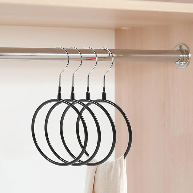 4pcs Round Scarf Organizer Rings Tie Holder Hangers Metal Closet Storage Rack for Scarves Belts Towels, Black and White Small Size, Household Accessory Organizer for Wardrobe