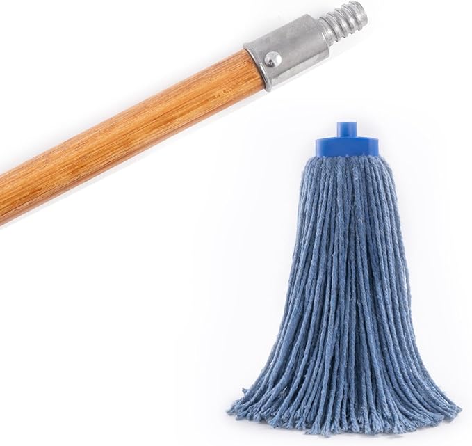 Matthew Cleaning Commercial 60inch Screw On Mop Handle for Floor Cleaning Heavy Duty Mop Head Replacement Holder Industrial Grade Lacquered-Wood Handle with Threaded Metal Tip - 12 Pack