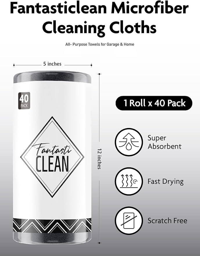 Fantasticlean Microfiber Cleaning Cloth Roll -40 Pack, Tear Away Microfiber Towels, 12" x 12", Reusable, Washable, Scratch Free, Ultra Absorbent for All-Around Cleaning Supplies (DimGrey)