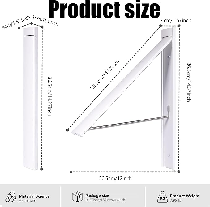 Retractable Clothes Drying Rack，Space Saver Wall Mounted Folding Hanger for Laundry Room, Closet Storage Organization, Easy Installation Aluminum Dryer White