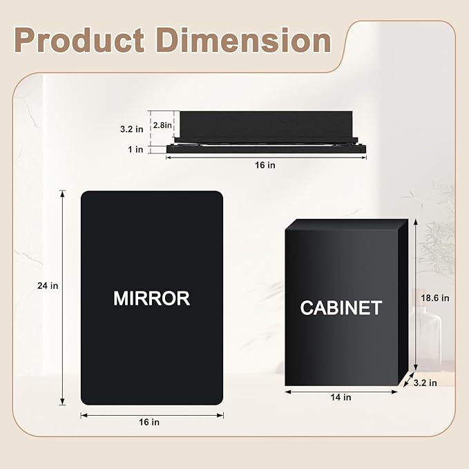 Medicine Cabinet with Mirror, 16x24 Fully Assembled Recessed or Wall-Mounted Bathroom Mirrored Cabinet with Adjustable Storage Shelves for Vanity, Metal, Black
