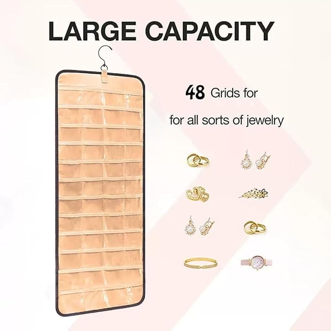 Hanging Jewelry Organizer - Dual-Sided Necklace Holder Wall Mount & Over The Door Closet Storage - Pockets Large Capacity Accessory Holder for Earrings, Rings,Bracelets - 360° Rotating (1, black, XL)