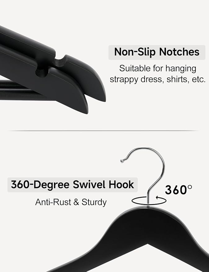 StorageWorks Black Wooden Hangers 30 Pack, Heavy Duty Wood Hangers for Closet, Clothes Hangers for Coats, Shirts, Pants, Suits