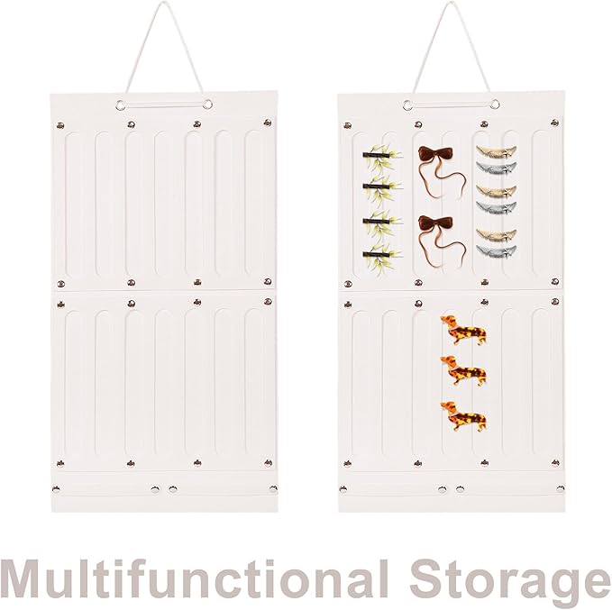 Alipis Felt Hanging Jewelry Organizer Bag with Pouches for Earrings and Hair Clip Storage, Wall-Mounted Headband and Scrunchie Holder, Beige Felt Accessory Organizer for ’ Room and