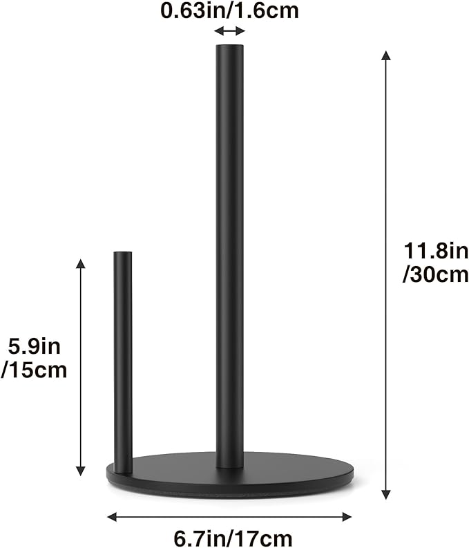 Paper Towel Holder Black, Premium Stainless Steel Kitchen Roll Dispenser, Countertop Roll Organizer with Weighted Base