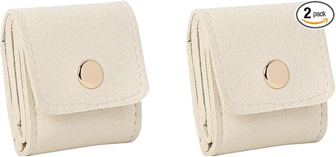 2Pcs Travel Jewelry Case, Mini Jewelry Travel Case Mini Travel Jewelry Portable Foldable, Travel Jewelry Roll Bag with Buckle For Earrings, Rings, Necklaces. (Beige)