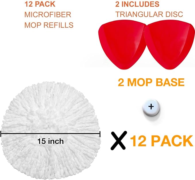 12 Pack Mop Heads Replacements for O-Cedar, Compatible with O Ceda EasyWring Spin Mop Replace Refills for Ocedar, Deep Cleaning Machine Washable and Easy-to-Replace