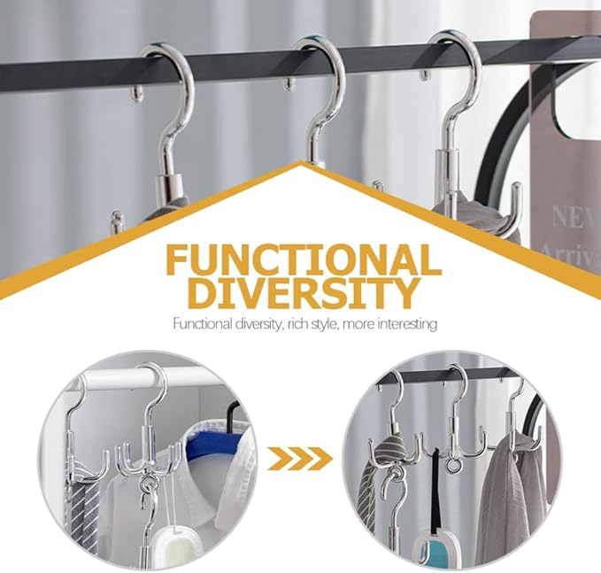 Zerodeko 4-Claw Rotating Hook for Closet - Multi-Purpose Swivel Coat Hat Belt Rack Organizer for Hanging Bags Ties Scarves Space Saving Home Storage