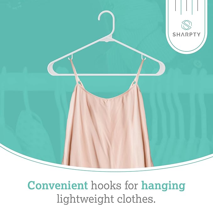Sharpty Plastic Hangers Clothes Hangers for Clothing, Closet, Coats & Shirts - Durable & Space Saving - for Everyday Standard Use, Room Essentials & Basics - 20 Pack - White