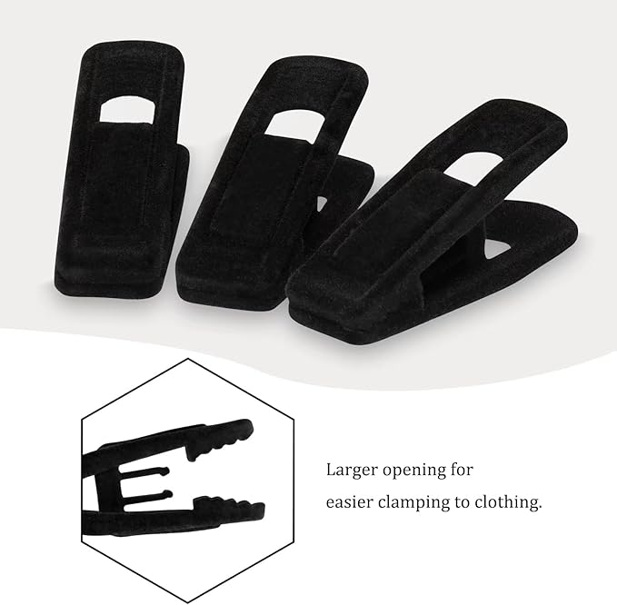 Tinfol 50pc Velvet Hanger Clips, Black Strong Finger Flocked Clips, Large Opening Clip Clothes Pin, Pants Hangers Clip for Thin Clothes Hangers