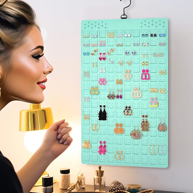 Dual-Sided Hanging Jewelry Organizer Holds Up to 300 Pairs of Earrings and 30 Necklaces (1 Pack)