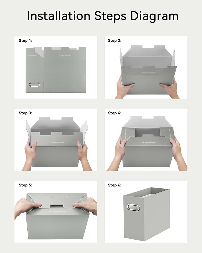 Oterri Cardboard File Organizer Box for Hanging File Folders Letter Size,File Box for Computer Desk,File Cabinet,Working Home,Office,Classroom (Grey, Letter Size - 6 Packs)