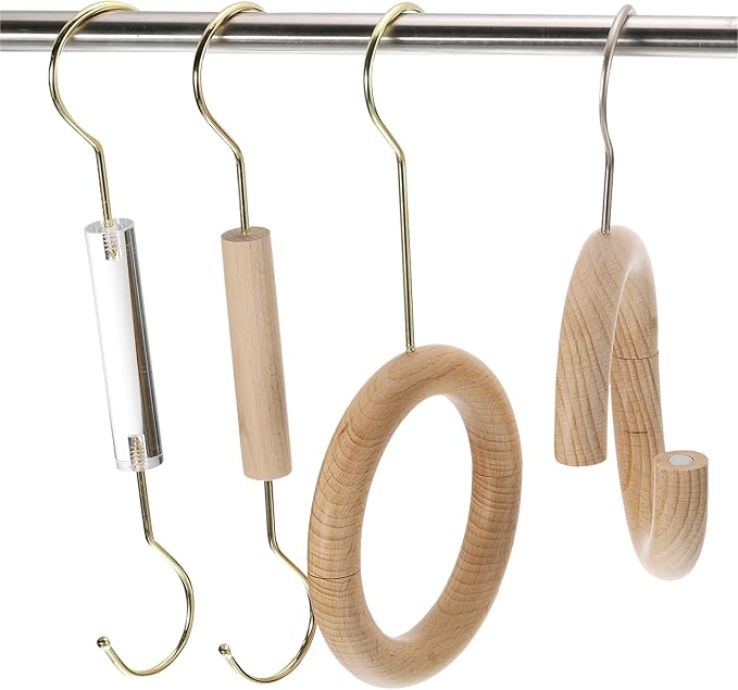 uxcell 4.7 Inch Scarf Ring Hanger, Scarf Organizer Holder Wooden Circle Rings Hanging Hook for Belt Tie Scarf, 15cm Length Hook (Gold)