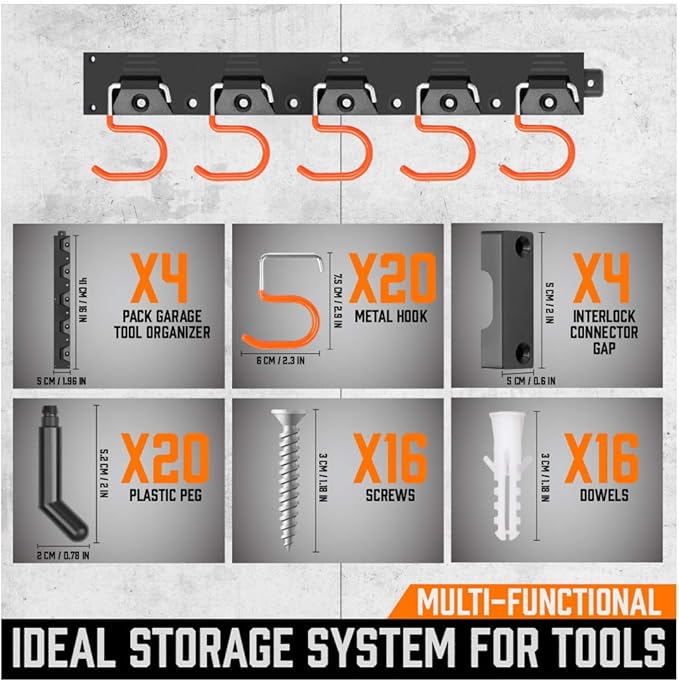 HORUSDY 64'' Adjustable Wall Mount Tool Organizer, Garage Tool Storage System with Heavy Duty Hooks, Tool Hangers for Broom, Mop, Shovel, Rake & Garden Tools