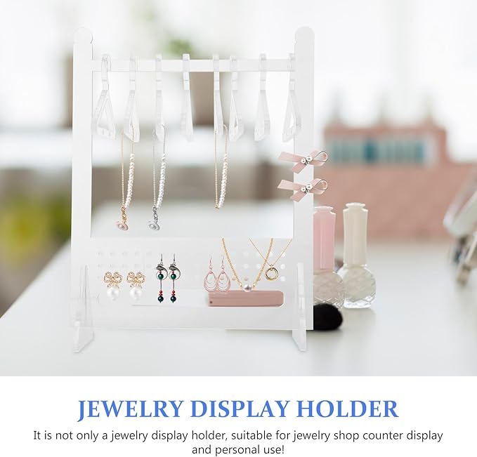 SUPVOX Acrylic Earring Display Stand and Necklace Organizer with 8 Hangers Jewelry Holder for Women Jewelry Storage and Closet Accessory Organizer