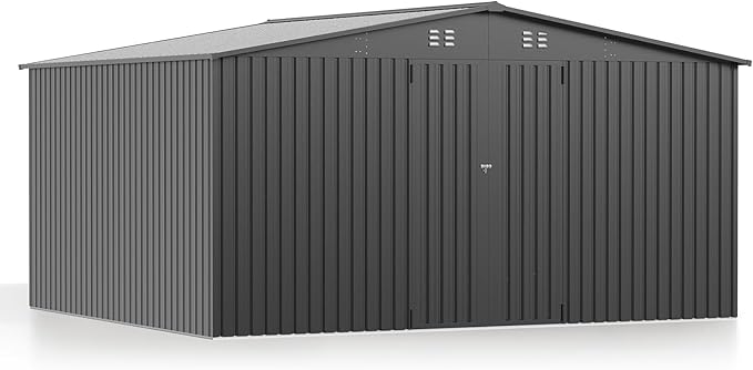 14X12 FT Outdoor Storage Shed, Metal Garden Tool Shed with Updated Frame Structure and Lockable Doors, Ideal for Backyard Garden Patio Lawn