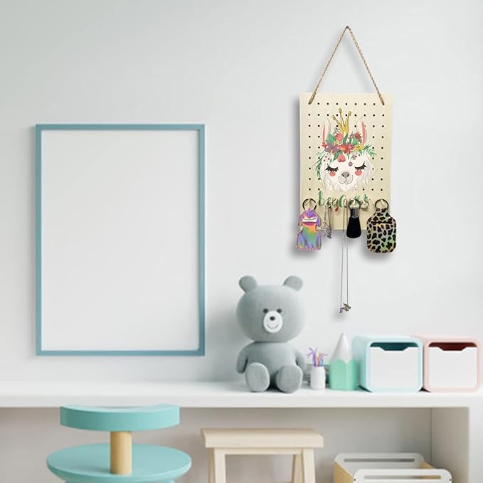 Hanging Jewelry Holder,Nursery Decor Earring Organizer Stand Accessories Organizer Hanging Jewelry Organizer for Stud Earrings,Necklaces,Rings.Llama Gifts (Queen Llama)