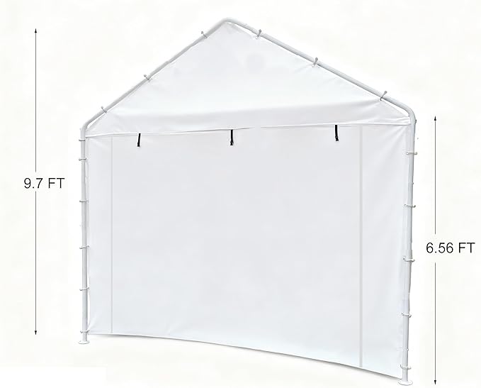 Rutile 10x20 Carport Replacement Sidewall, 180G PE Waterproof & UV Protected Sidewall Cover (White, Front/Back Panel)