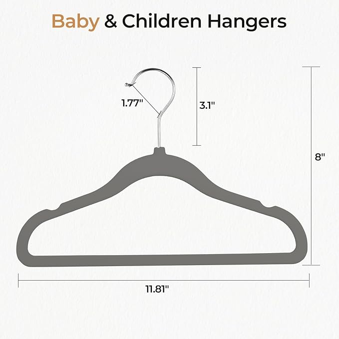 GoodtoU Kids Hangers 50 Pack Velvet Baby Hangers 11" Toddler Infant Hanger for Nursery Drak Grey
